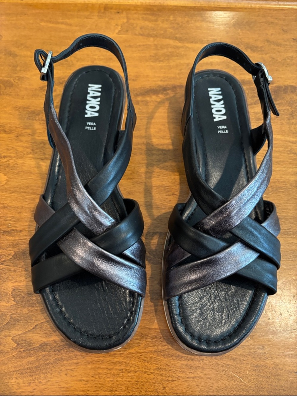 Nakoa Black Metallic Crisscross Slingback Sandals